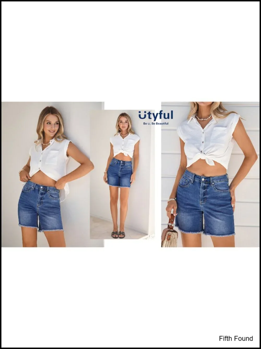 High Waisted Raw Hem Distressed Stretchy Denim Shorts Jorts